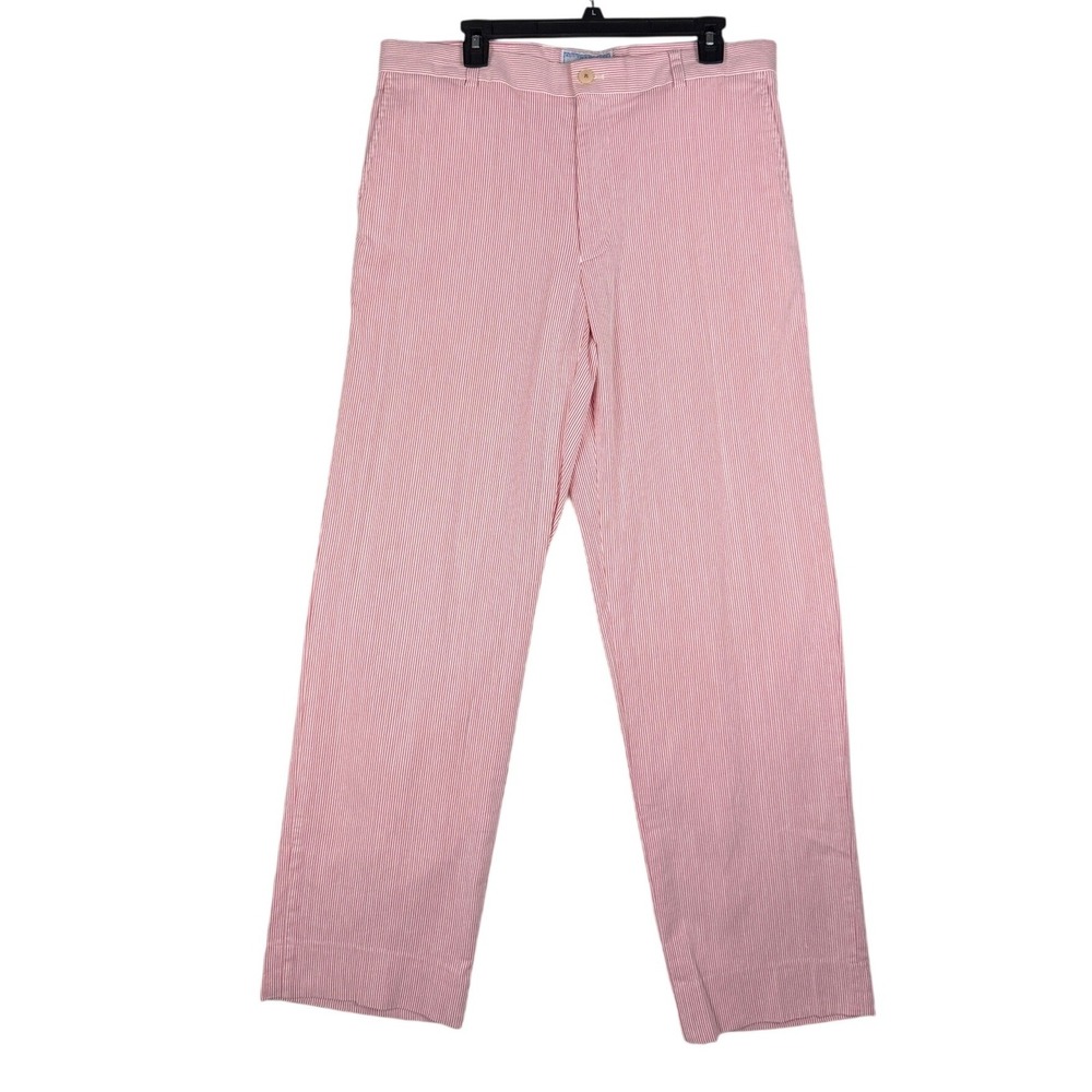 Southern Tide Skipjack Corded Pants Mens Sz 35 Pink White Stripe Flat Front Golf